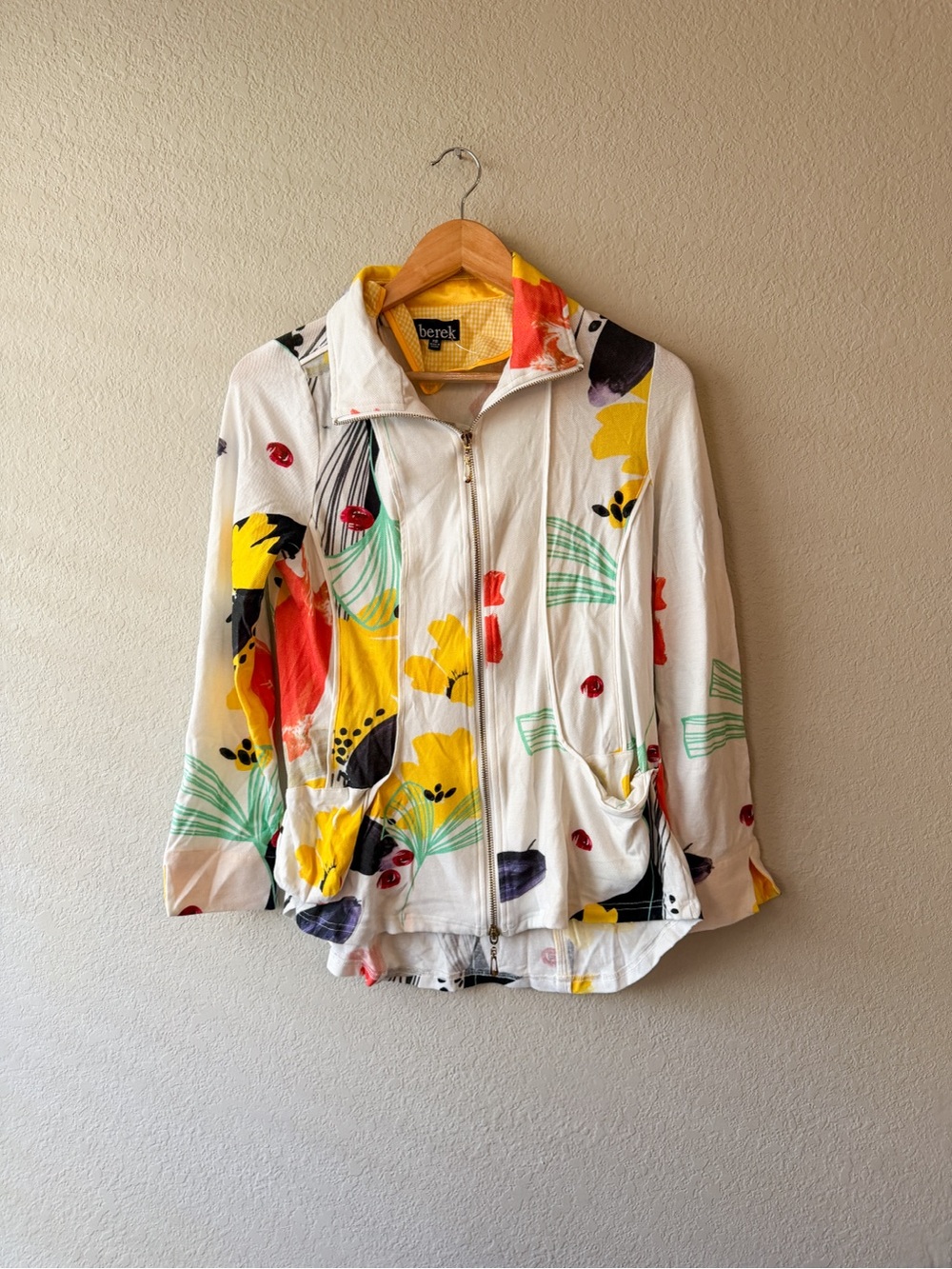 berek Ray of Sunshine Floral-Print Zip Front Bomber Jacket Petite Medium